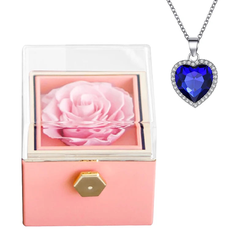 Rotating Preserved Eternal Rose Necklace Gift Box Set