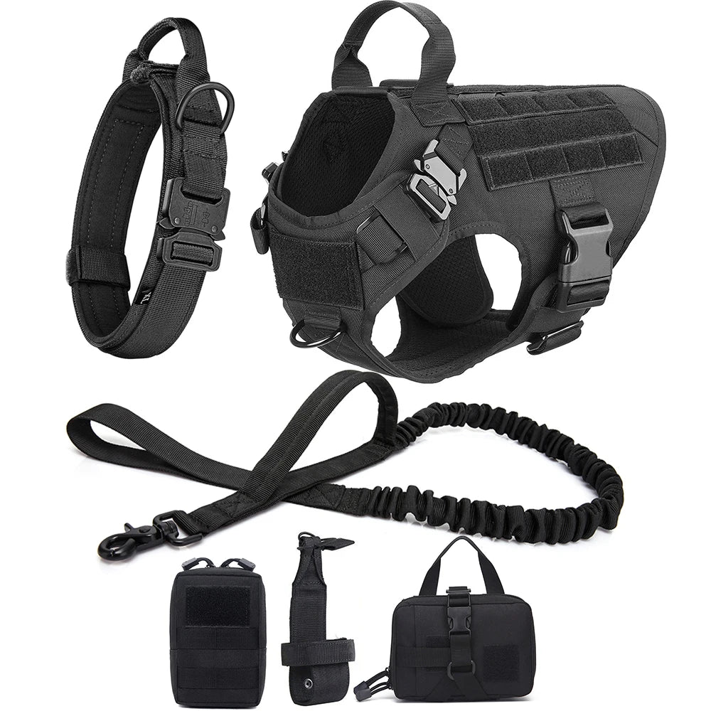 M-XL Pet Dog Tactical Harness Vest Collar And Leash Set