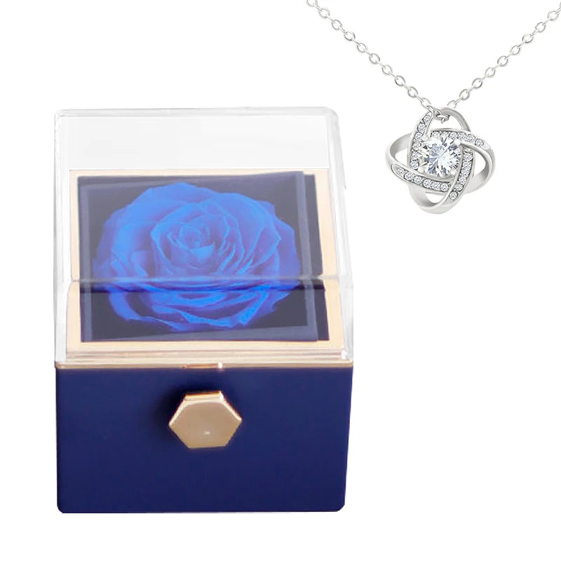 Rotating Preserved Eternal Rose Necklace Gift Box Set