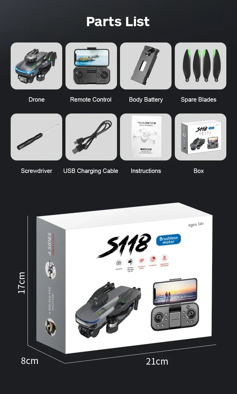 S118 RC Drone 8K Professional with 360° Obstacle Avoidance
