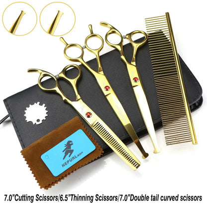 3-5pcs 7.5" Stainless Steel Pet Dog Cat Grooming Scissors Comb Sets