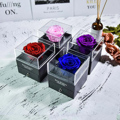 Preserved Rose Flower Necklace Jewelry Gift Box Set