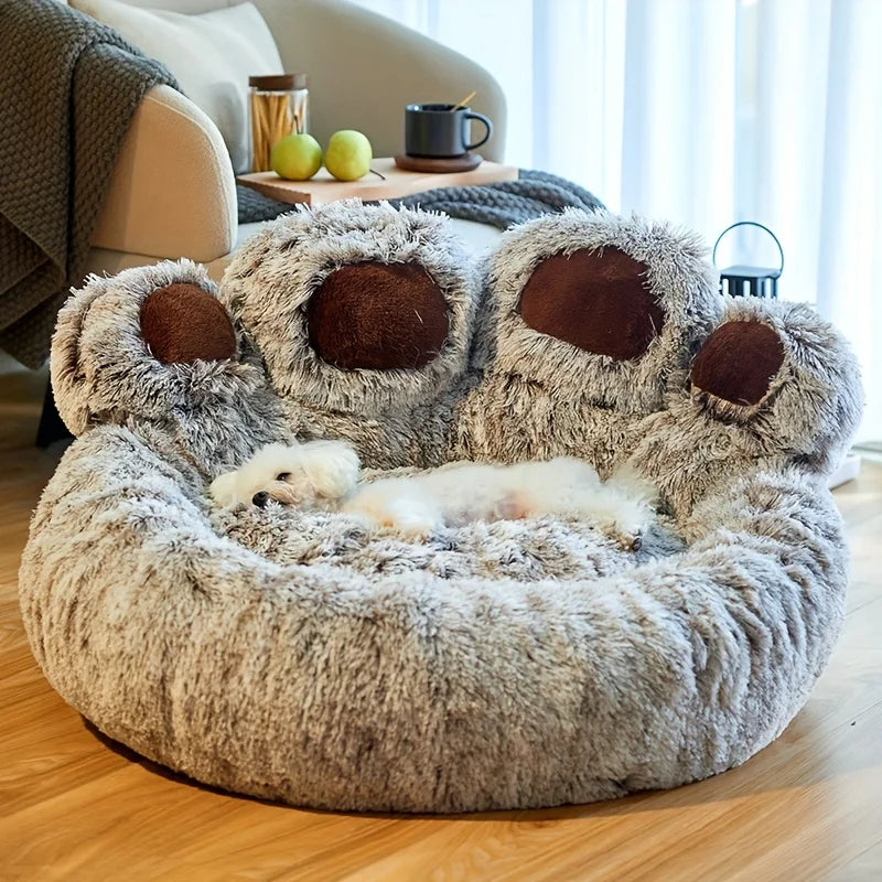 S-L Pet Cat Dog Paw Shape Comfortable Cozy Bed Soft Fluffy Cushion