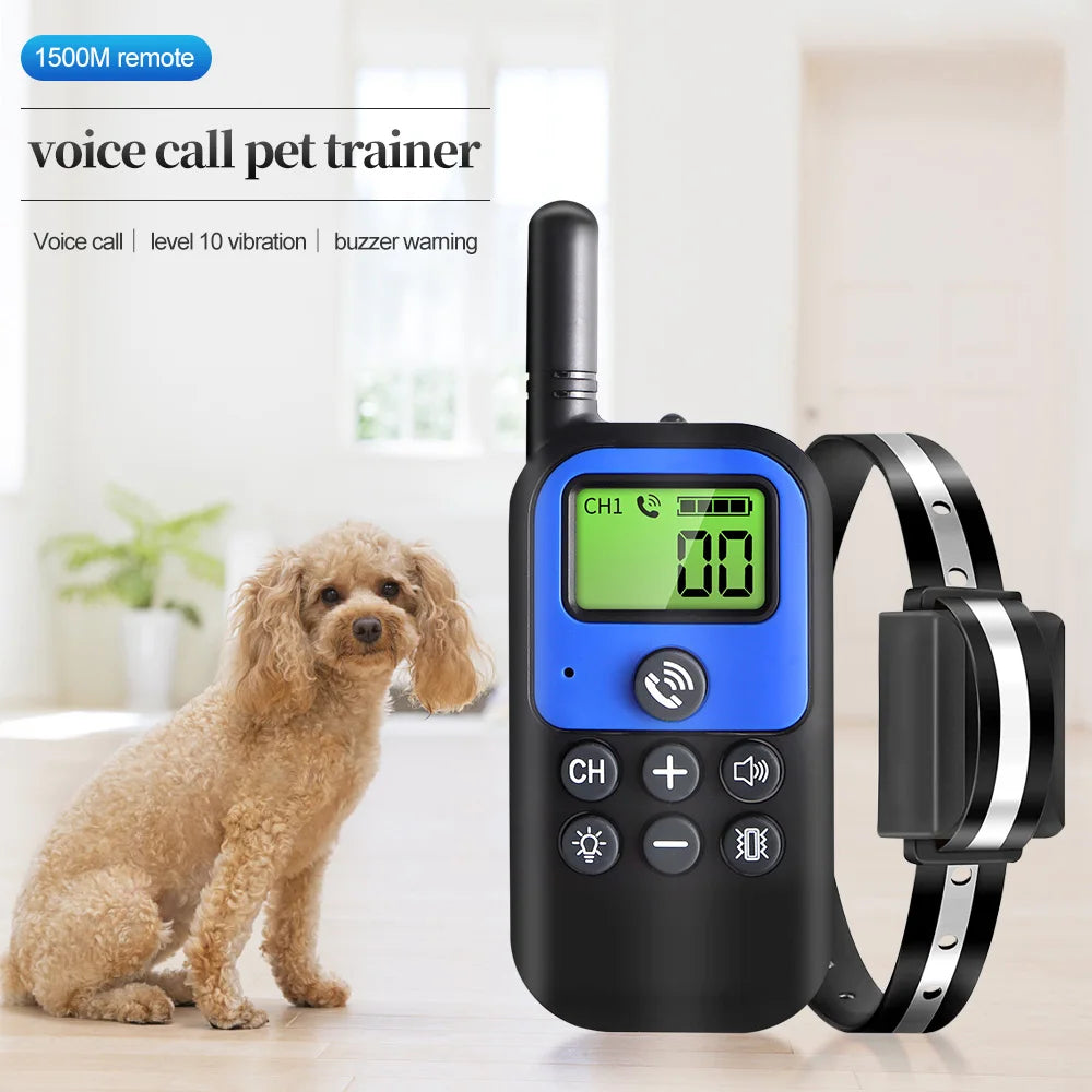 1500m Pet Dog Voice Walkie-Talkie Remote Control Waterproof Rechargeable Training Collar