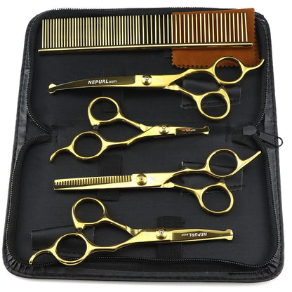 5-7.5" Pet Dog Cat 4pc Stainless Steel Grooming Scissors Comb Sets