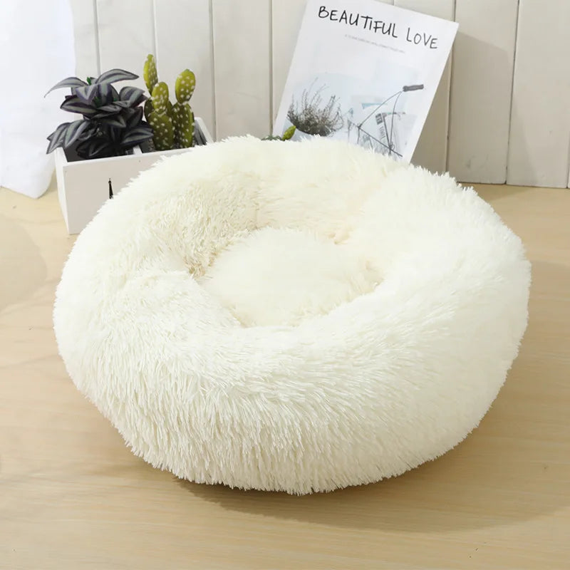 S-XL Pet Cat Dog Round Soft Long Plush Beds Cushion Mat Sleeping Sofa