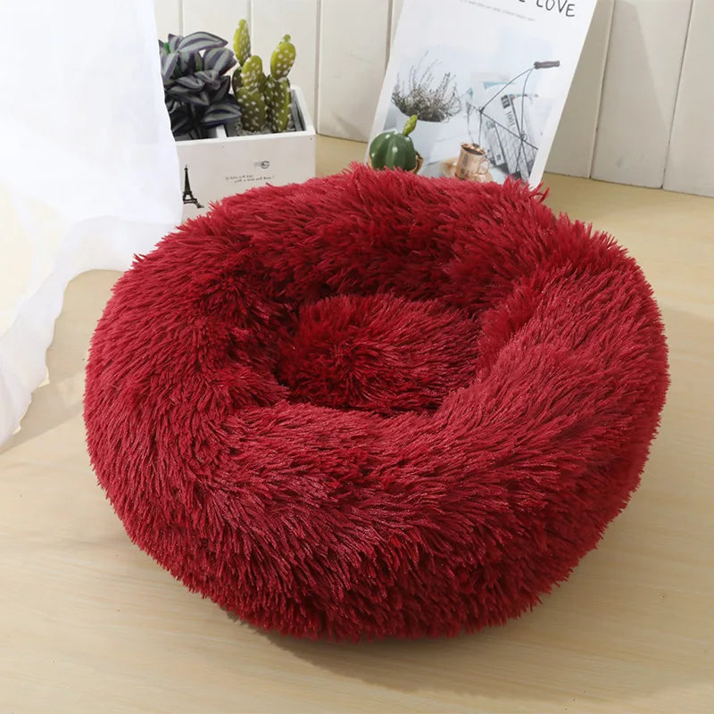 S-XL Pet Cat Dog Round Soft Long Plush Beds Cushion Mat Sleeping Sofa