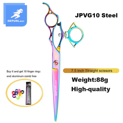 7.5" VG10 Steel Pet Dog Cat Grooming Straight Curved Scissors