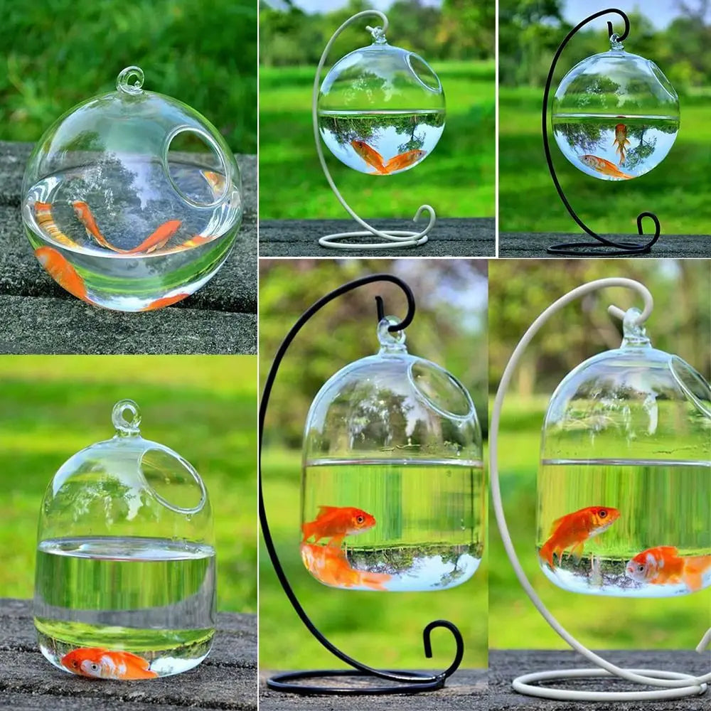 Hanging Glass Vase Aquarium Fish Tank With Rack Holder