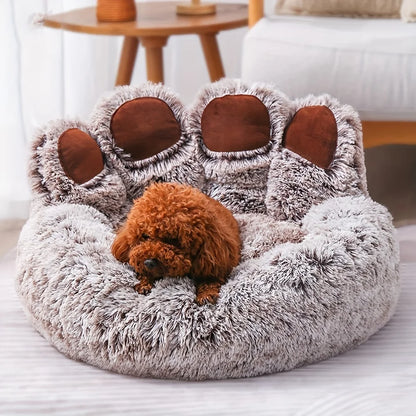 S-L Pet Cat Dog Paw Shape Comfortable Cozy Bed Soft Fluffy Cushion