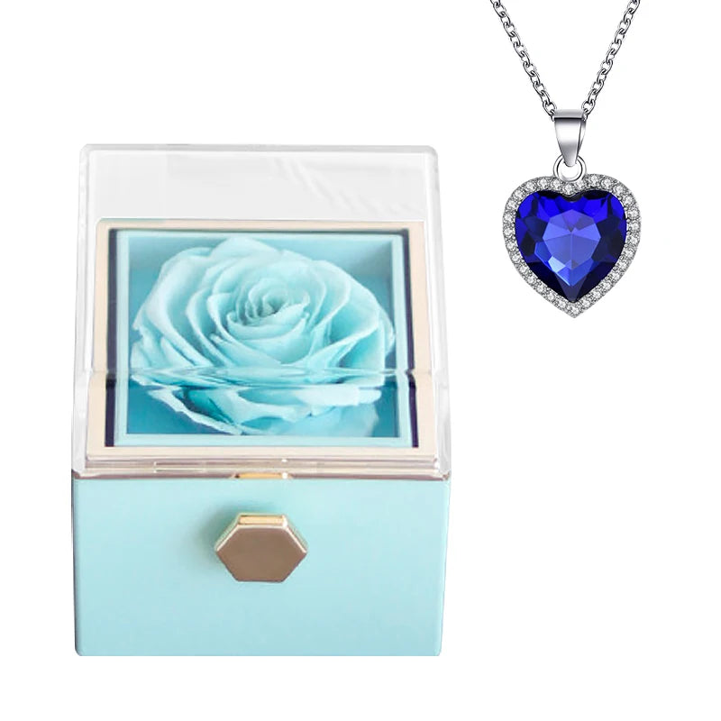 Rotating Preserved Eternal Rose Necklace Gift Box Set