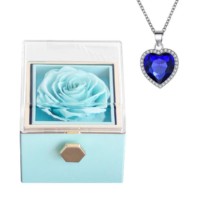 Rotating Preserved Eternal Rose Necklace Gift Box Set