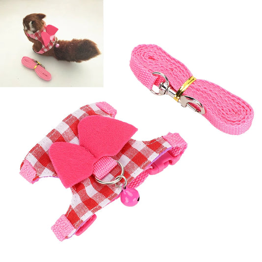 Pet Small Animal Pink Plaid Vest Harness Leash Set