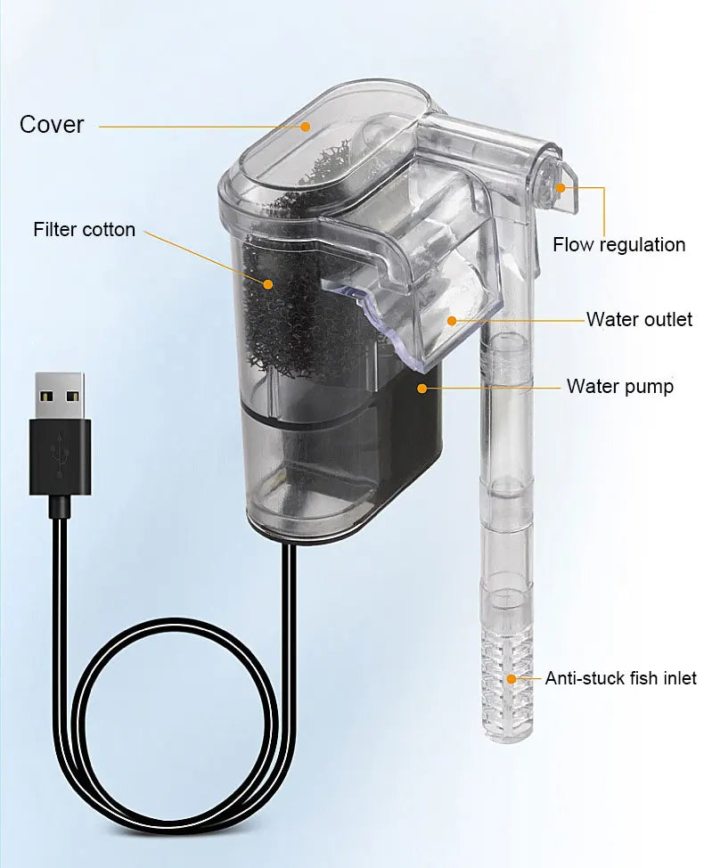 2.5W Flow 250H/L Aquarium Fish Tank Hanging Mini Filter