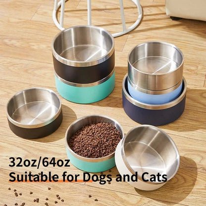 32/64oz Stainless Steel Round Pet Dog Cat Food Water Bowl