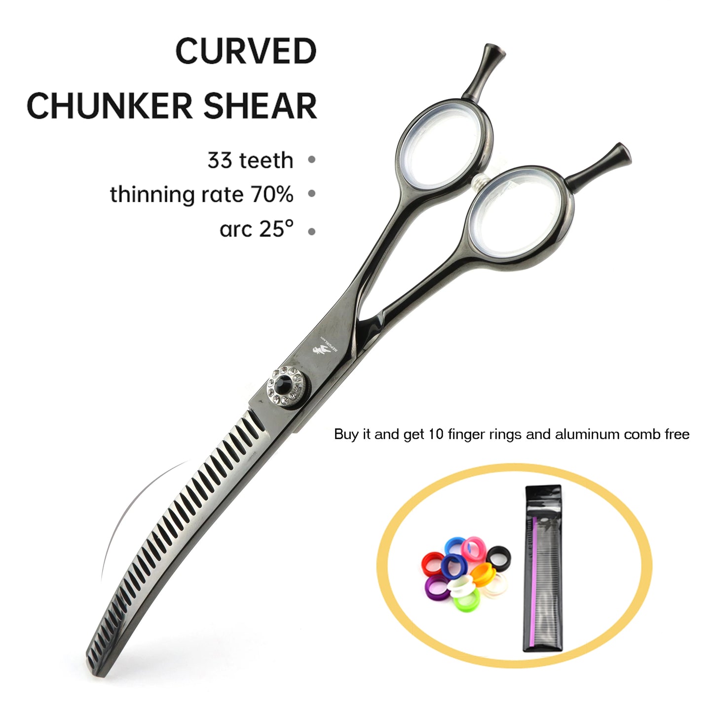 7" Stainless Steel Curved Pet Dog Cat Grooming Thinning Scissors