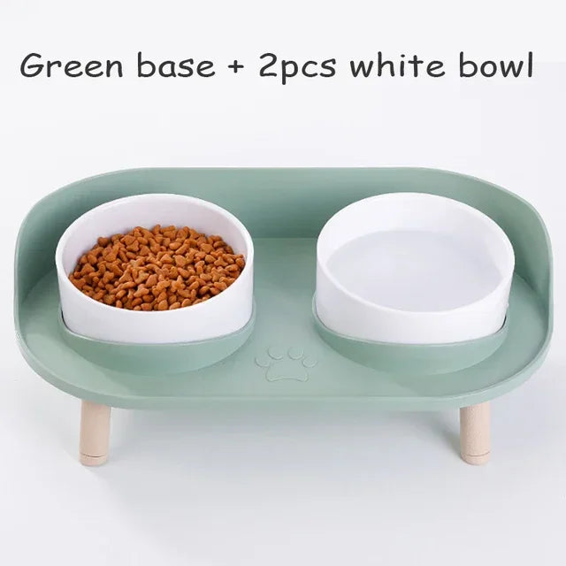 Adjustable Height Elevated Pet Dog Cat Double Food Water Bowls