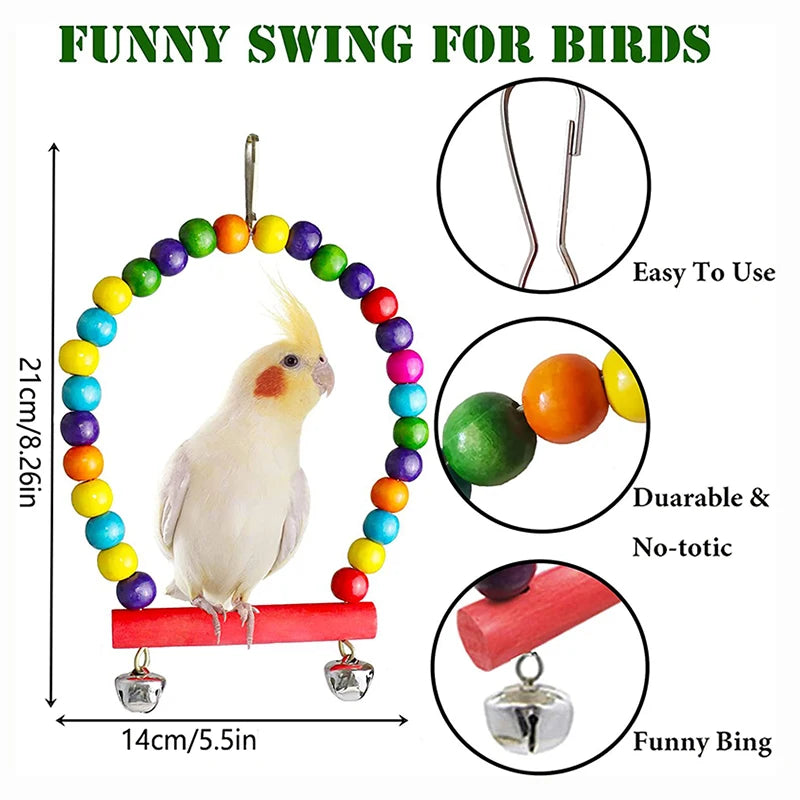 7pcs Wooden Pet Bird Parrot Toys Cage Accessories