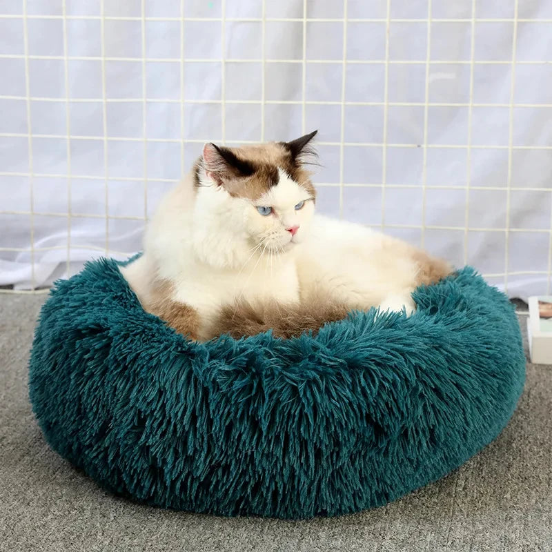 S-XL Pet Cat Dog Round Soft Long Plush Beds Cushion Mat Sleeping Sofa