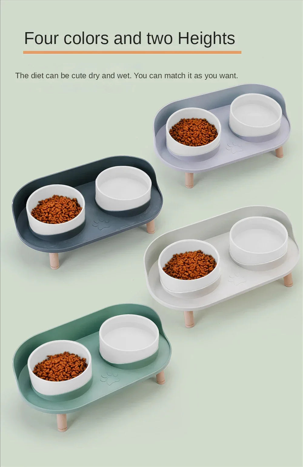 Adjustable Height Elevated Pet Dog Cat Double Food Water Bowls