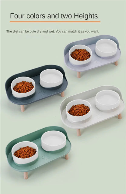 Adjustable Height Elevated Pet Dog Cat Double Food Water Bowls