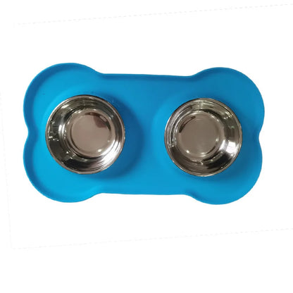 Non Slip Silicone Stainless Steel Double Bowl Pet Dog Cat Water Food Bowl