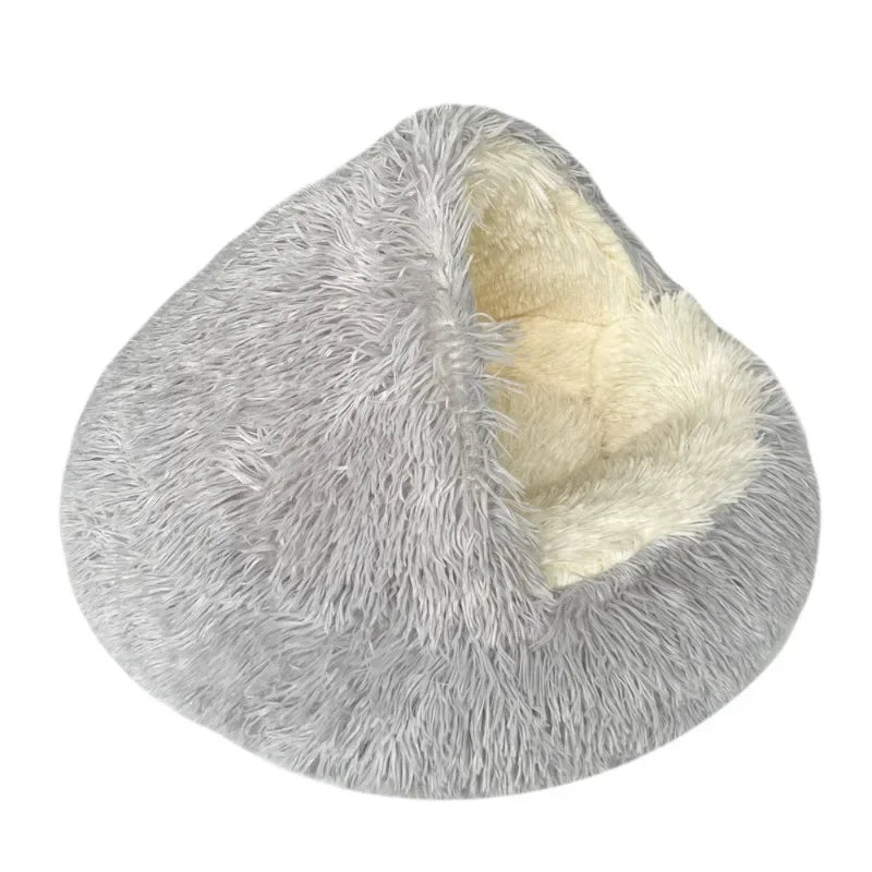 S-XL Winter Warm Shell Semi-Closed Pet Cat Nest Bed Cave