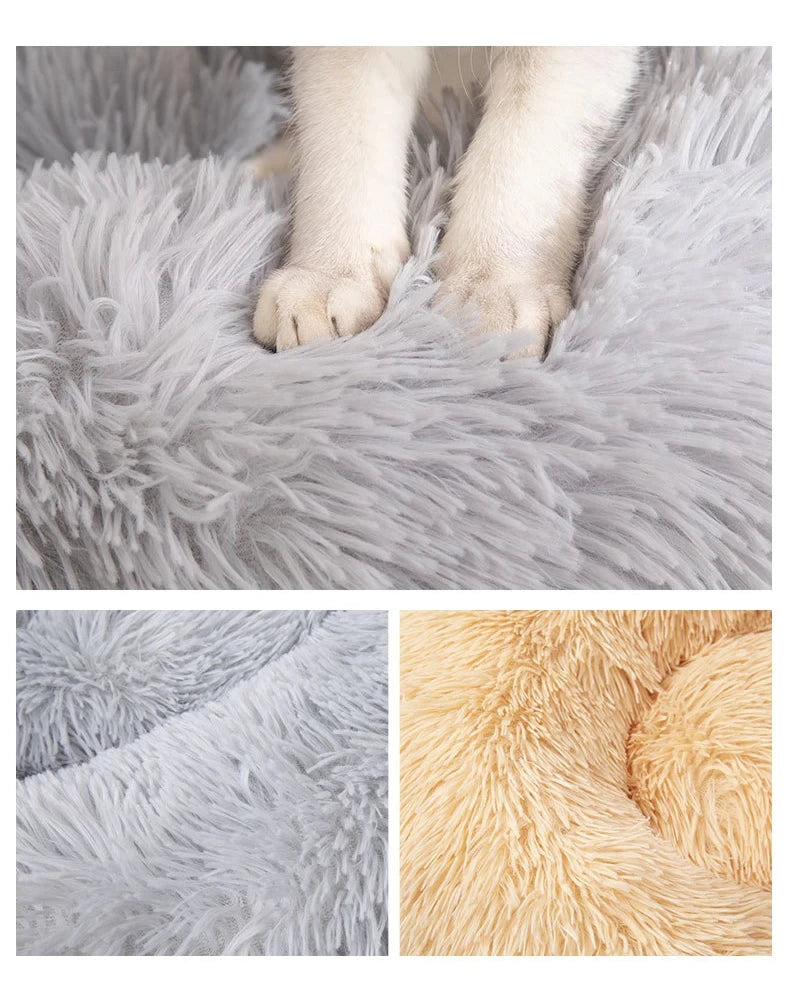 S-XL Pet Cat Dog Round Soft Long Plush Beds Cushion Mat Sleeping Sofa