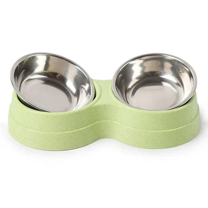 Pet Dog Cat Stainless Steel Double Food Water Bowls