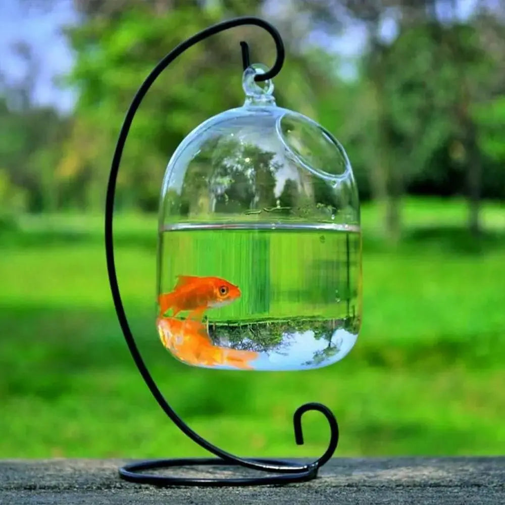 Hanging Glass Vase Aquarium Fish Tank With Rack Holder