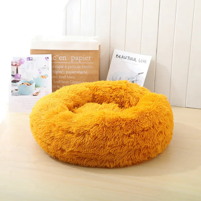 S-XL Pet Cat Dog Round Soft Long Plush Beds Cushion Mat Sleeping Sofa