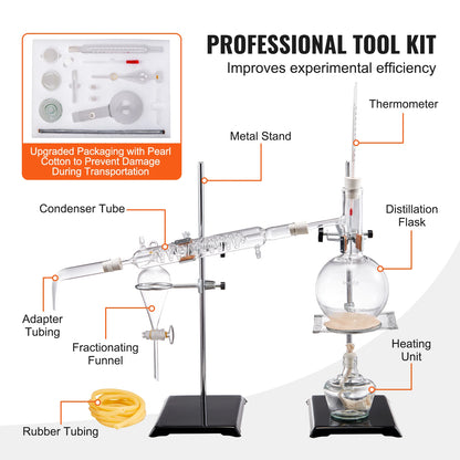 Essential Oil Distillation Kit 500/1000ML Glassware with Alcohol Lamp, 24/40 Joint