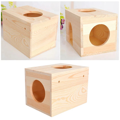 Natural Wood Small Pet Hamster Guinea Chinchilla House Cage Nest