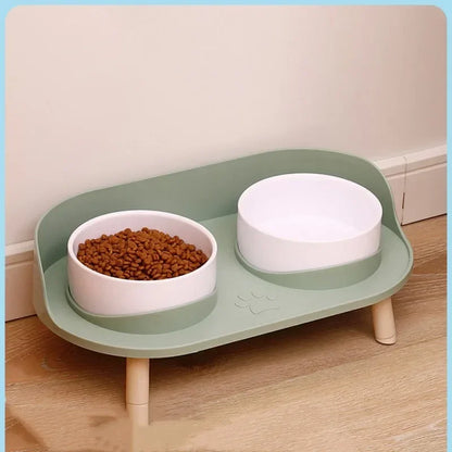 Adjustable Height Elevated Pet Dog Cat Double Food Water Bowls