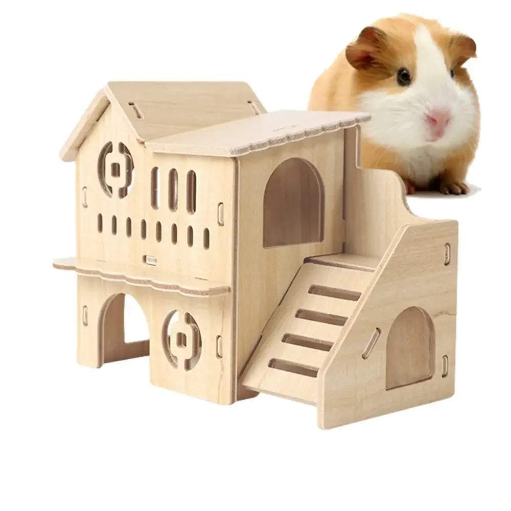 Pet Hamster Guinea Pig Small Animal Wooden House Hut Habitat with Doors Window