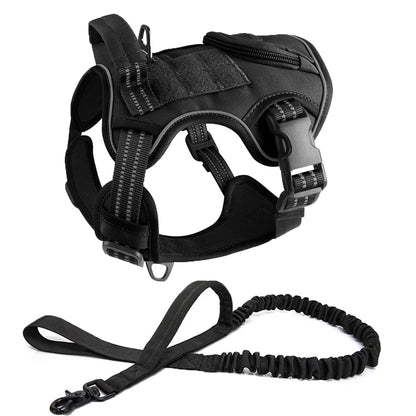 S-XL Pet Dog Adjustable Tactical Harness Vest Plus Lead Rope Leash