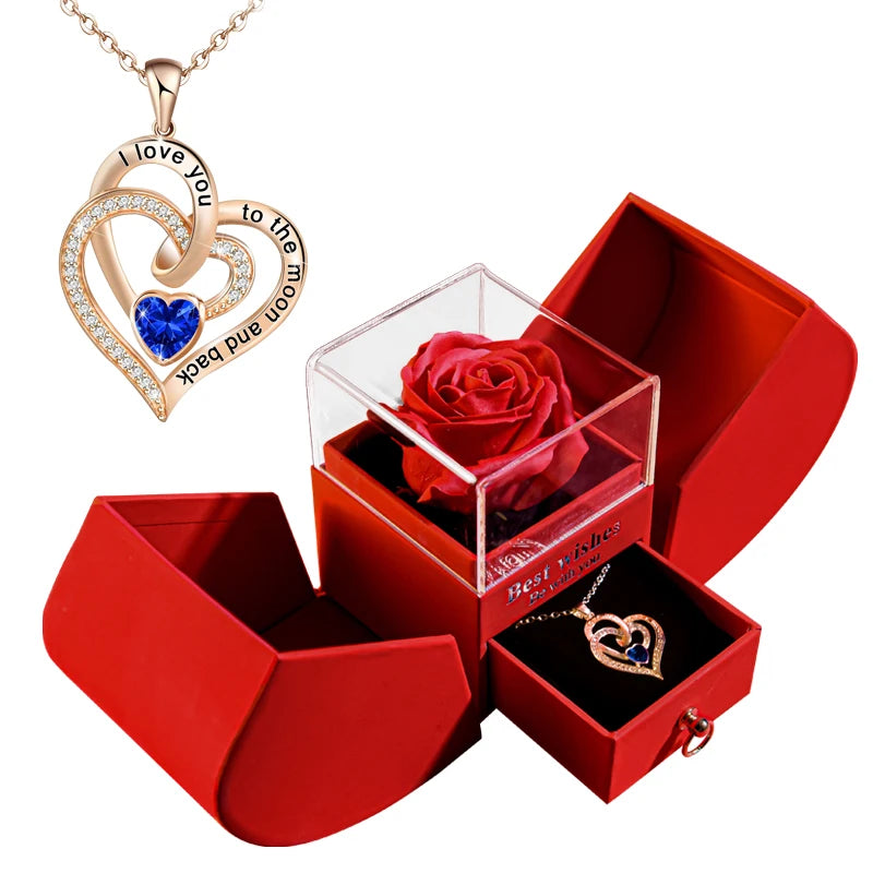 Eternal Rose /w Heart Necklace Gift Box Set