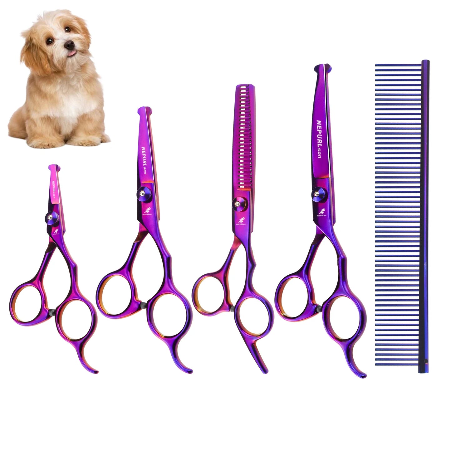 5-7.5" Pet Dog Cat 4pc Stainless Steel Grooming Scissors Comb Sets