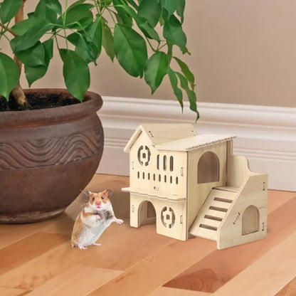 Pet Hamster Guinea Pig Small Animal Wooden House Hut Habitat with Doors Window