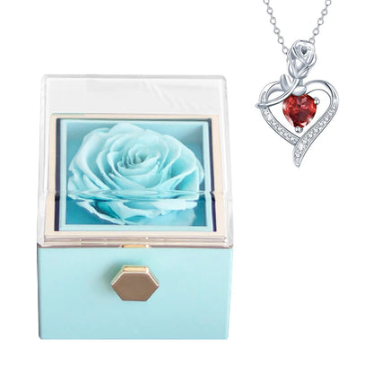 Rotating Preserved Eternal Rose Necklace Gift Box Set