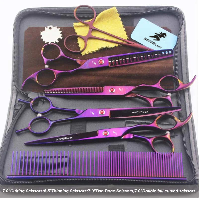 4-7pc Stainless Steel Pet Dog Cat 7" Grooming scissors Comb Sets