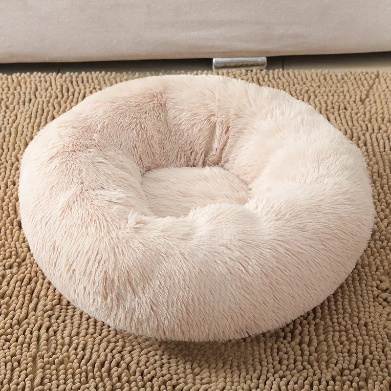 S-XL Pet Cat Dog Round Soft Long Plush Beds Cushion Mat Sleeping Sofa