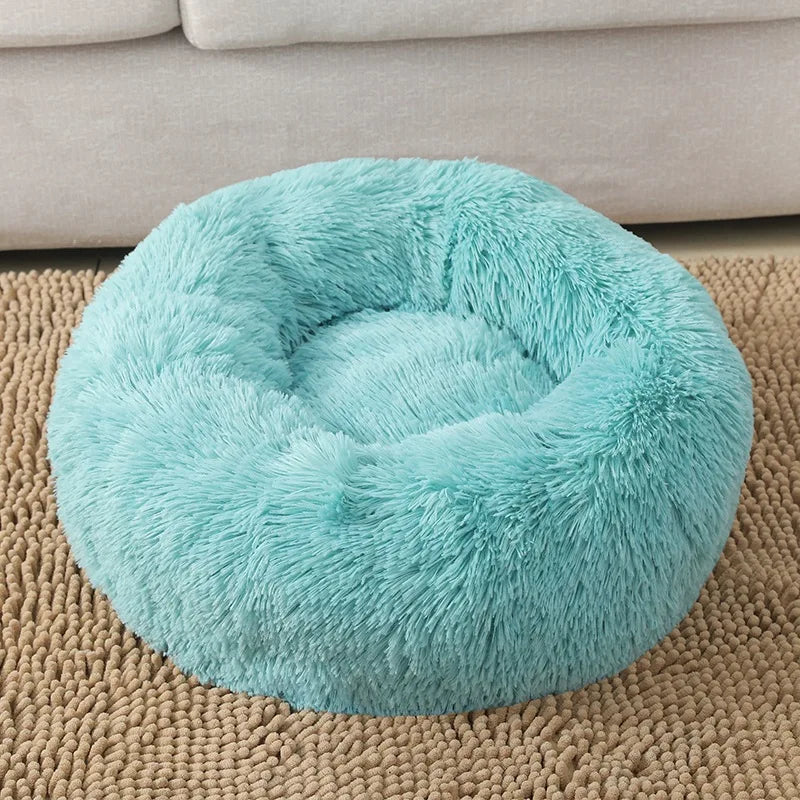 S-XL Pet Cat Dog Round Soft Long Plush Beds Cushion Mat Sleeping Sofa