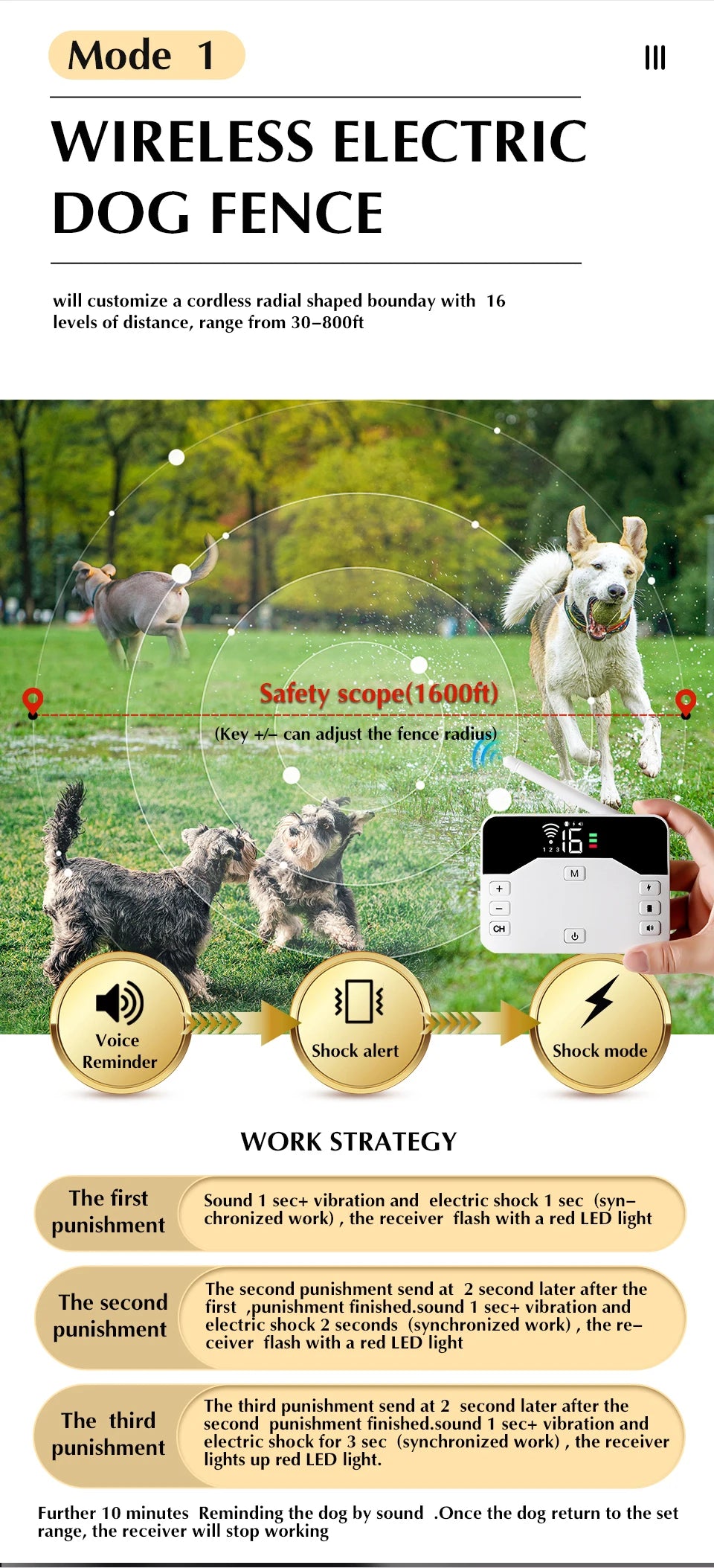 1600ft Pet Dog Wireless Electric Fence & Training Collar