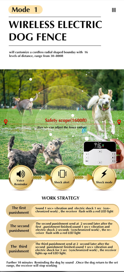 1600ft Pet Dog Wireless Electric Fence & Training Collar