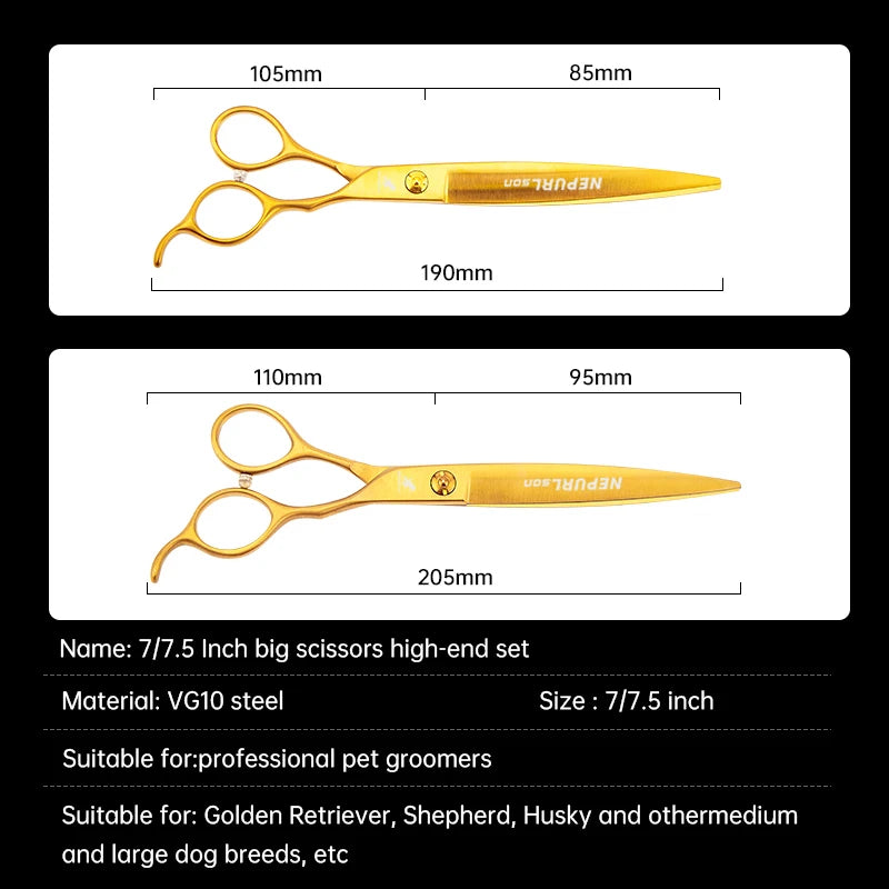 Pet Dog Cat Stainless Steel 7.5" Straight Curved Grooming Scissors