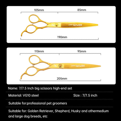 Pet Dog Cat Stainless Steel 7.5" Straight Curved Grooming Scissors