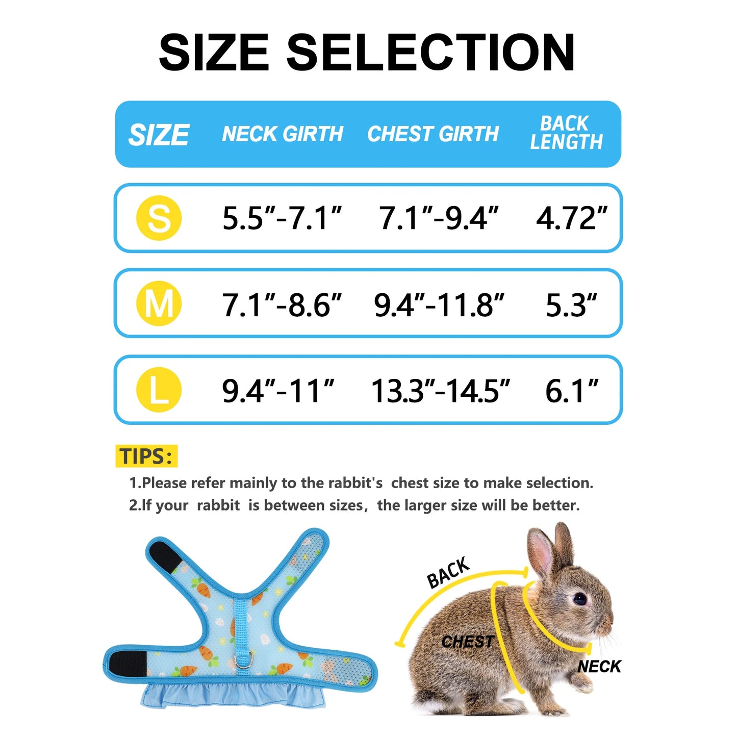 S-L Pet Rabbit Harness with Leash Adjustable Buckle Breathable Mesh Vest