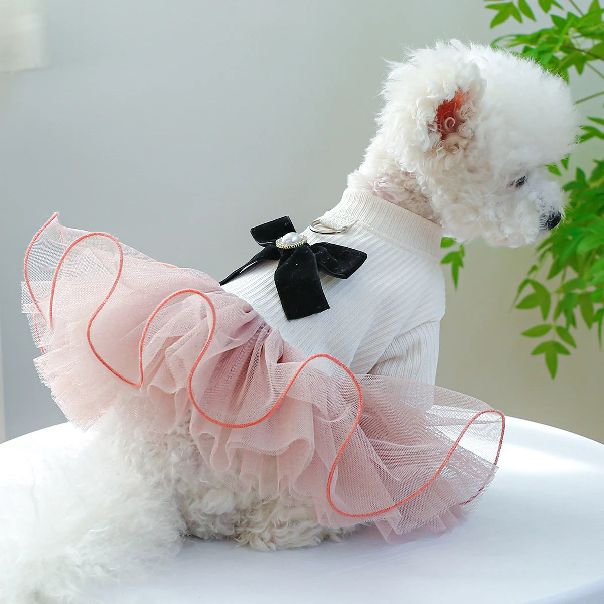 XS-XL Pet Dog Princess Dress Pink Fluffy Skirt with Buckle