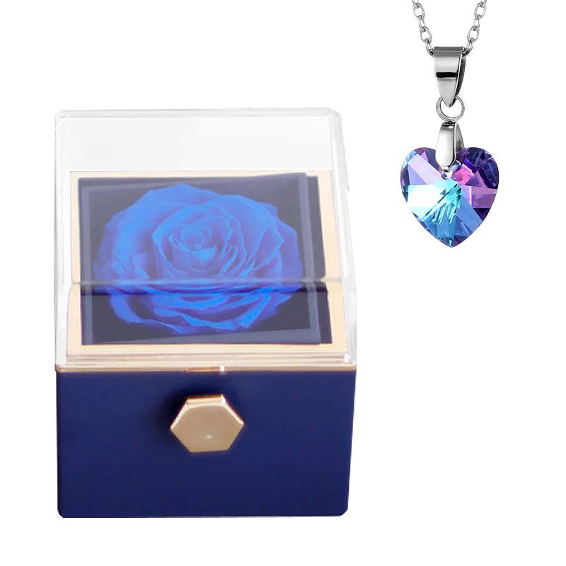 Rotating Preserved Eternal Rose Necklace Gift Box Set